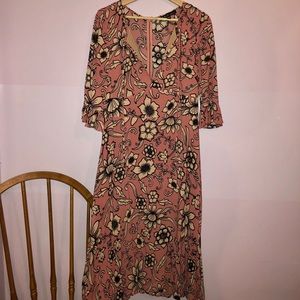 FLL pink floral midi dress with ruffles